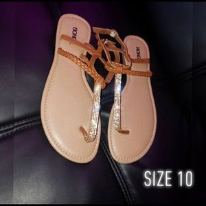 Khaki Tan Brown Braid Rhinestone Sandals